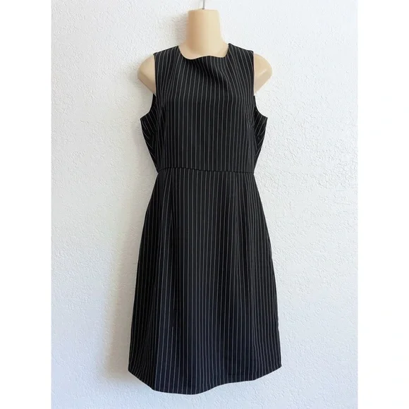 Lulus Black Pinstripe Sleeveless Sheath Knee Length Dress MEDIUM Office